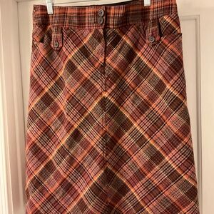 H&M Plaid Pencil Skirt in Red and Brown
